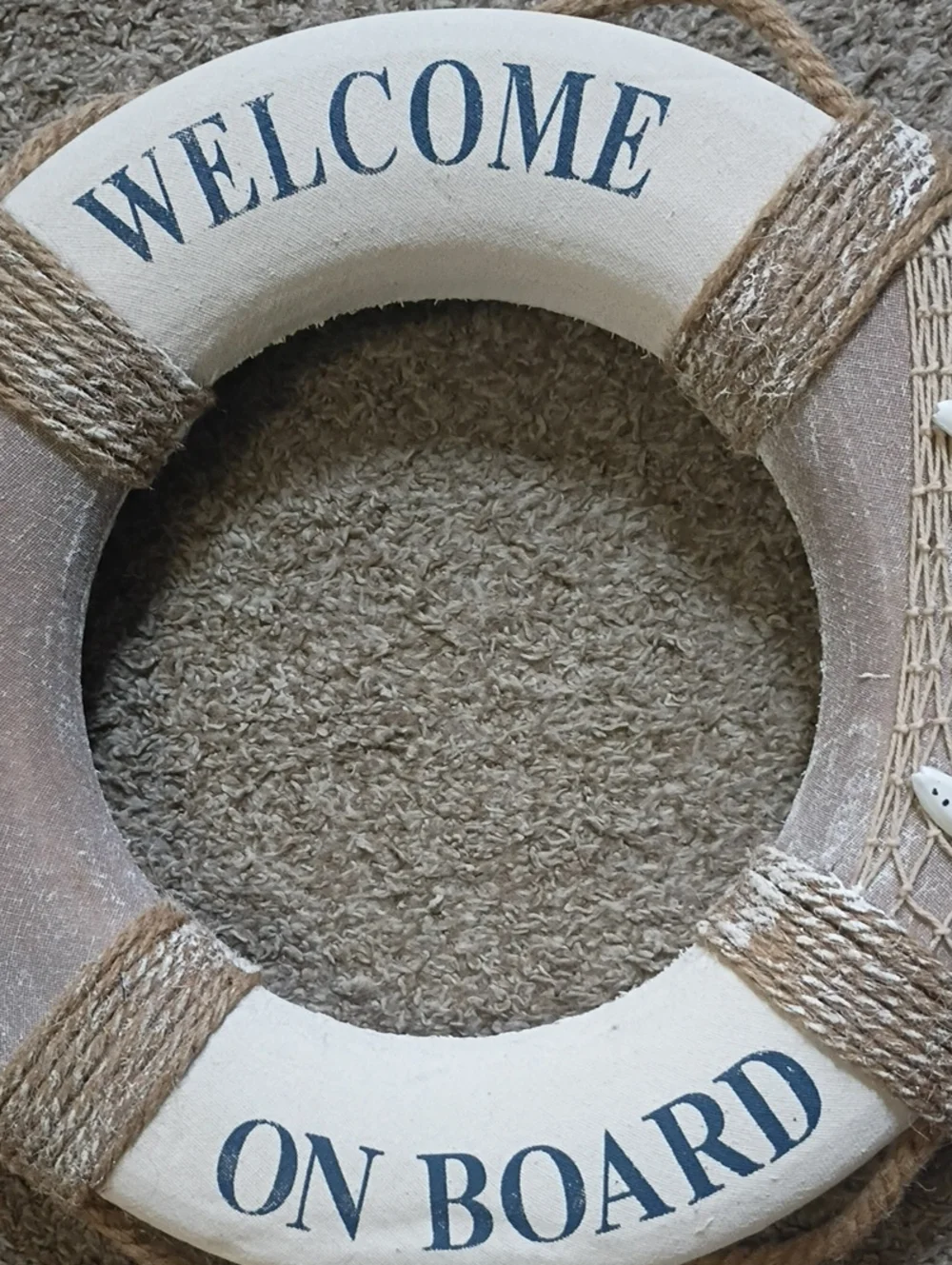 Welcome On Board Nautical Wall Ring - White & Tan Coastal Accent